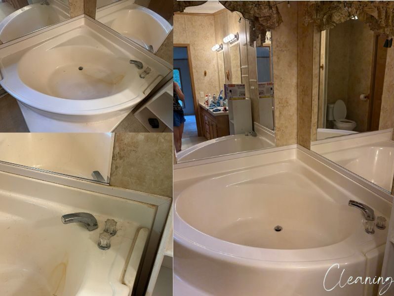 Bathtub after deep cleaning, showing bright, spotless surface and no residue