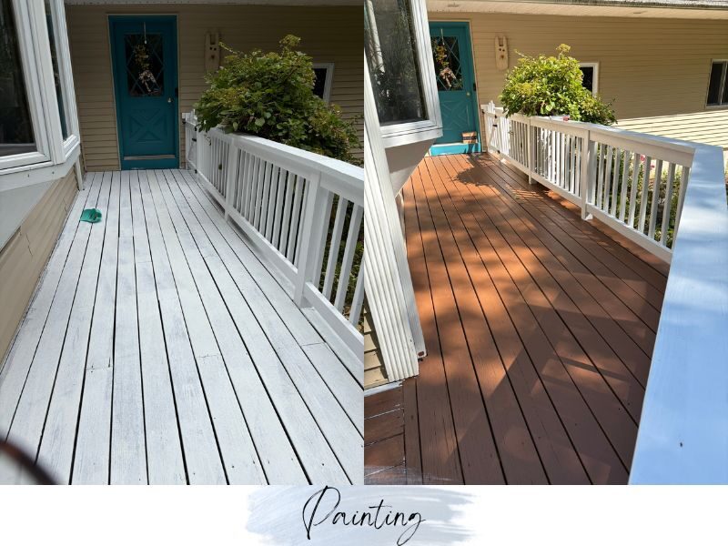 Wooden deck after painting, showing even coverage and restored appearance